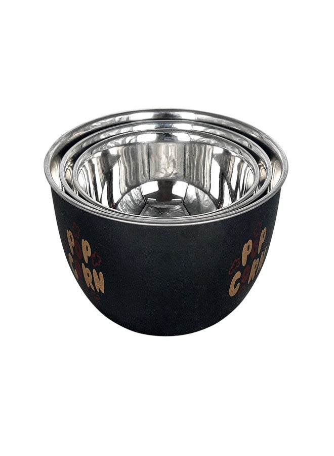Zaib Microwave Safe Stainless Steel Bowl Set with Lid | Steel Inside Plastic Outside | Stackable Bowls for Snack Serving, Food Storage & Reheating | Multipurpose Kitchen Bowls (Black Pop Design) - Image 3